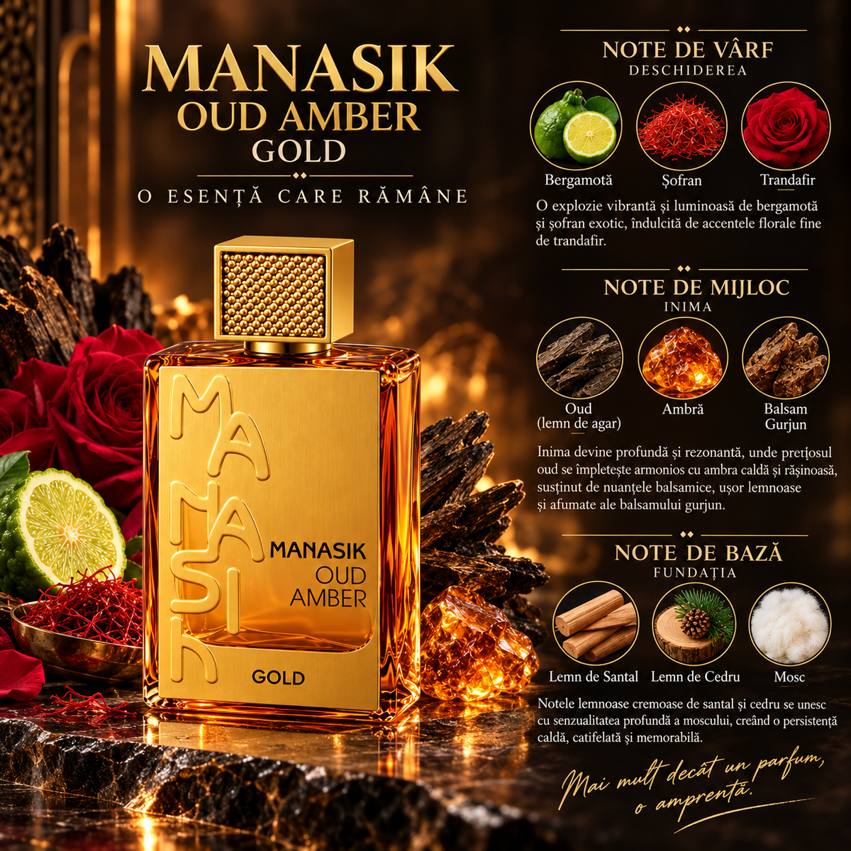 Eau de parfum Manasik Oud Amber Gold, 100 ml, Unisex