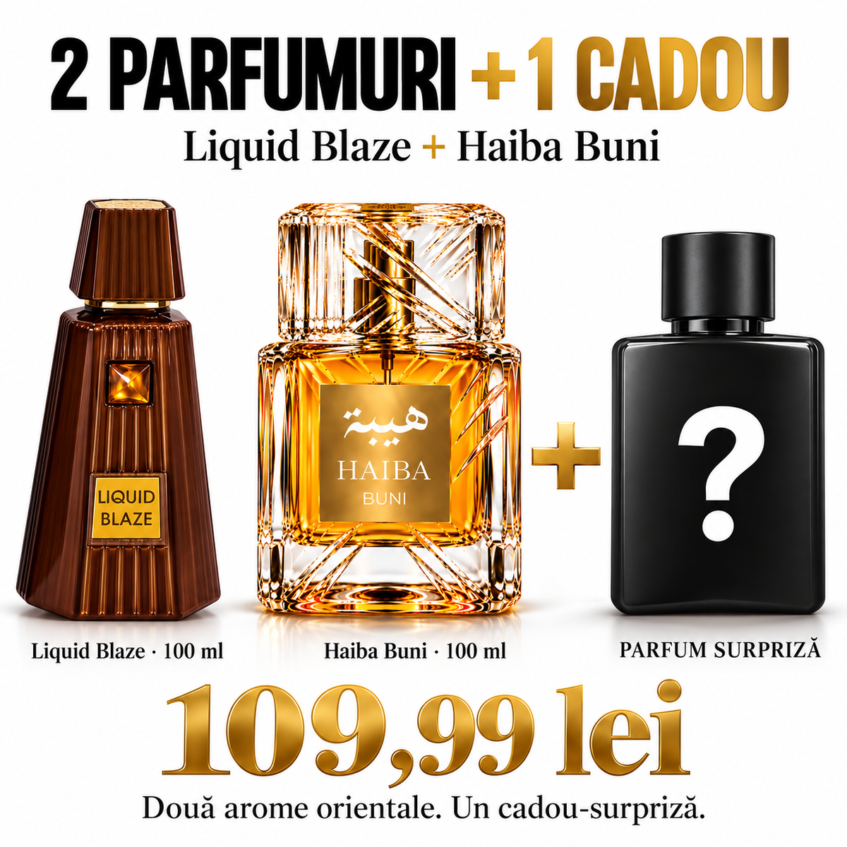 Pachet 2 Parfumuri Arăbești + 1 Cadou, 3 × 100 ml – 109,99 lei